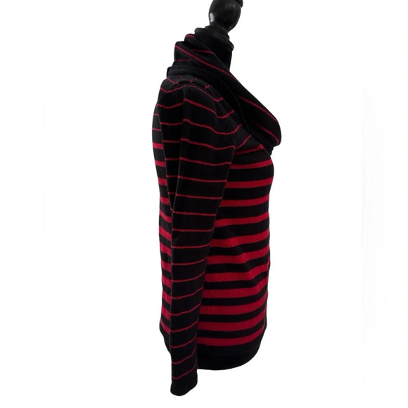 Jones of New York Black & Red Striped Cowl Neck Sweater Size PS - Picture 4 of 7